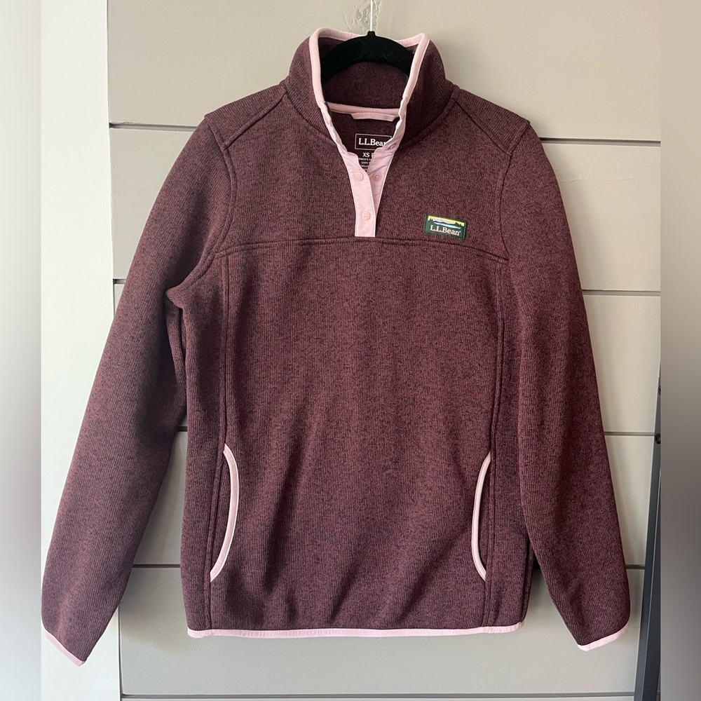 LL Bean Women's Raisin Brown Pullover Quarter Snap‎ Sweater Fleece Size XS EUC